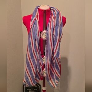 Elegant Striped Blue and Red Scarf